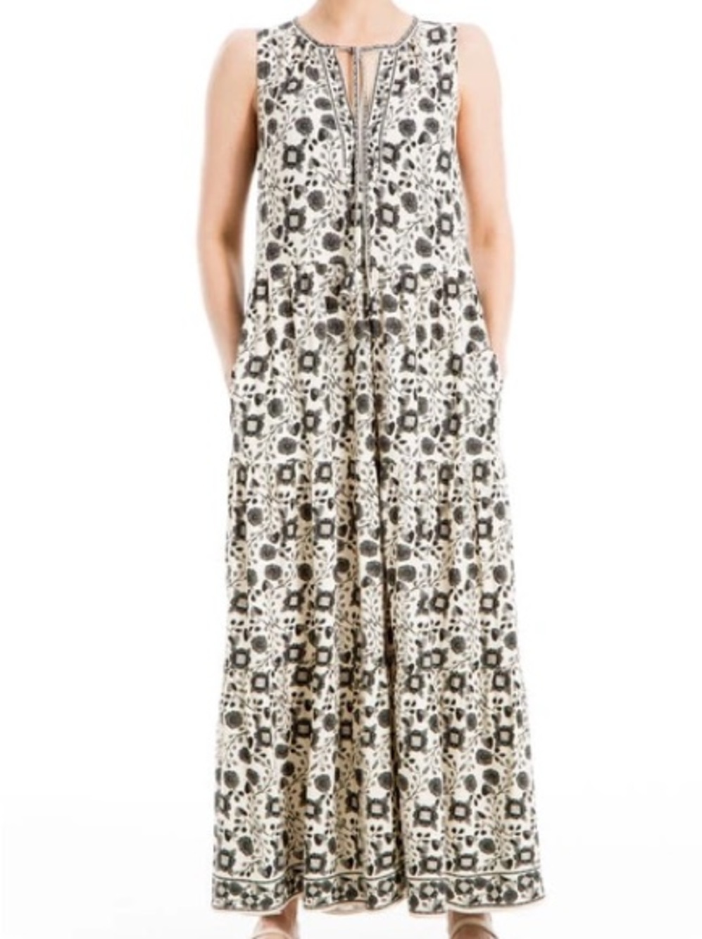 Max Studio Black & White Floral Tie-Front Maxi Dress